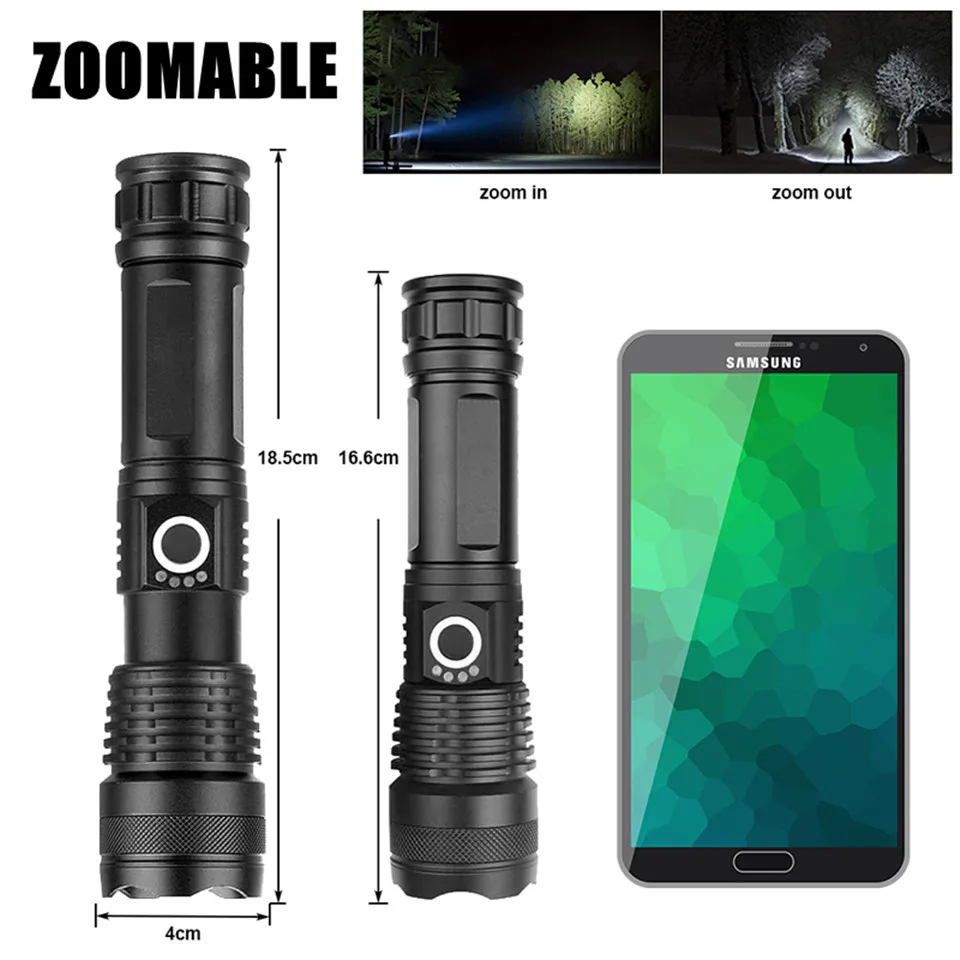 Linterna xhp70 Linterna LED recargable más potente Zoom USB 18650 Batería 26650 Antorcha El mejor uso para acampar, al aire libre y emergencias