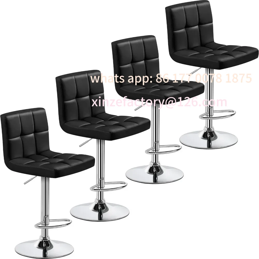 Bar Stools Set of 4, PU Leather Swivel Barstools, Height Adjustable Counter Chairs, Modern Stools with Back for Bar Kitchen