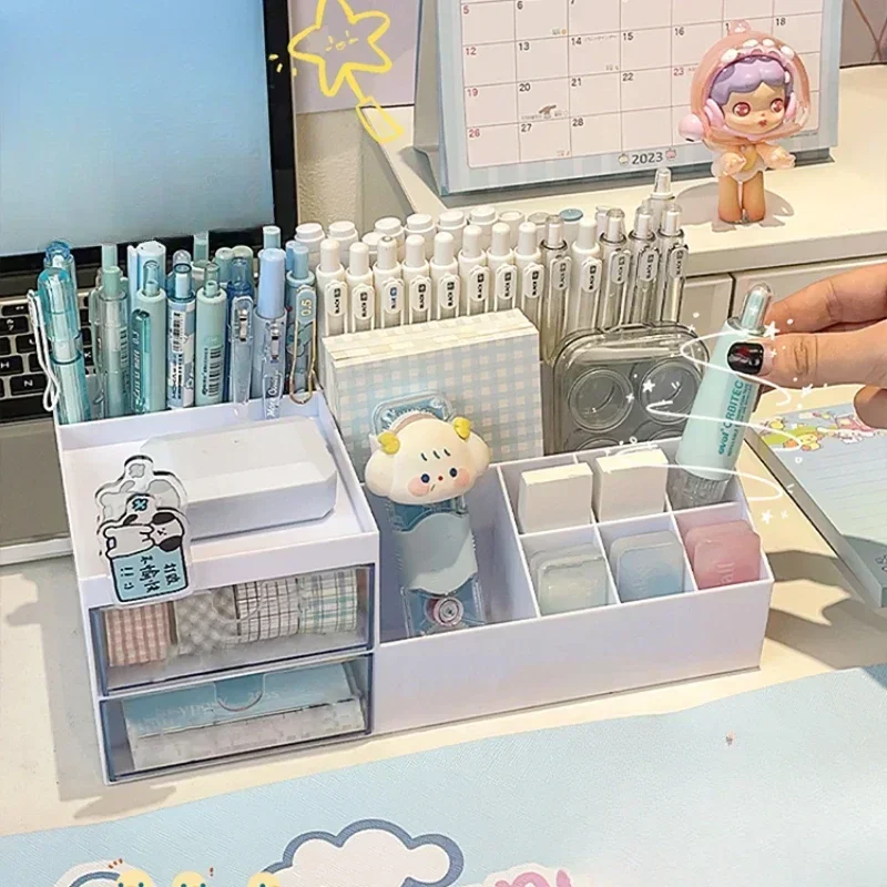 Kawaii Nette Stift Schreibtisch Halter Lagerung Box Organizer Mädchen Schublade-typ Desktop Student Schreibwaren Handbuch Neun Grids Lagerung box