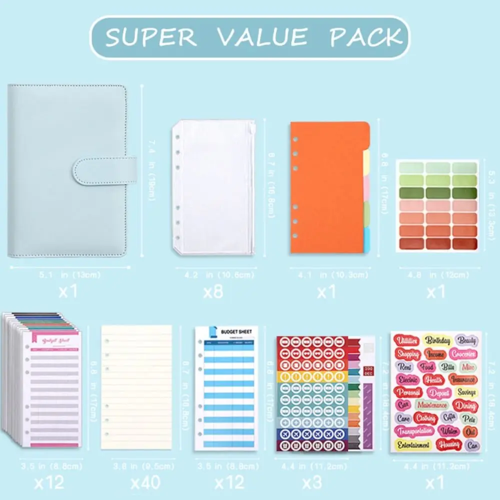 A6 Binder Ledger PU หนัง Macaron สีสัน Budget Binder Notebook PVC ค่าใช้จ่าย Budget แผ่น Budget Planner วิทยาลัยนักเรียน
