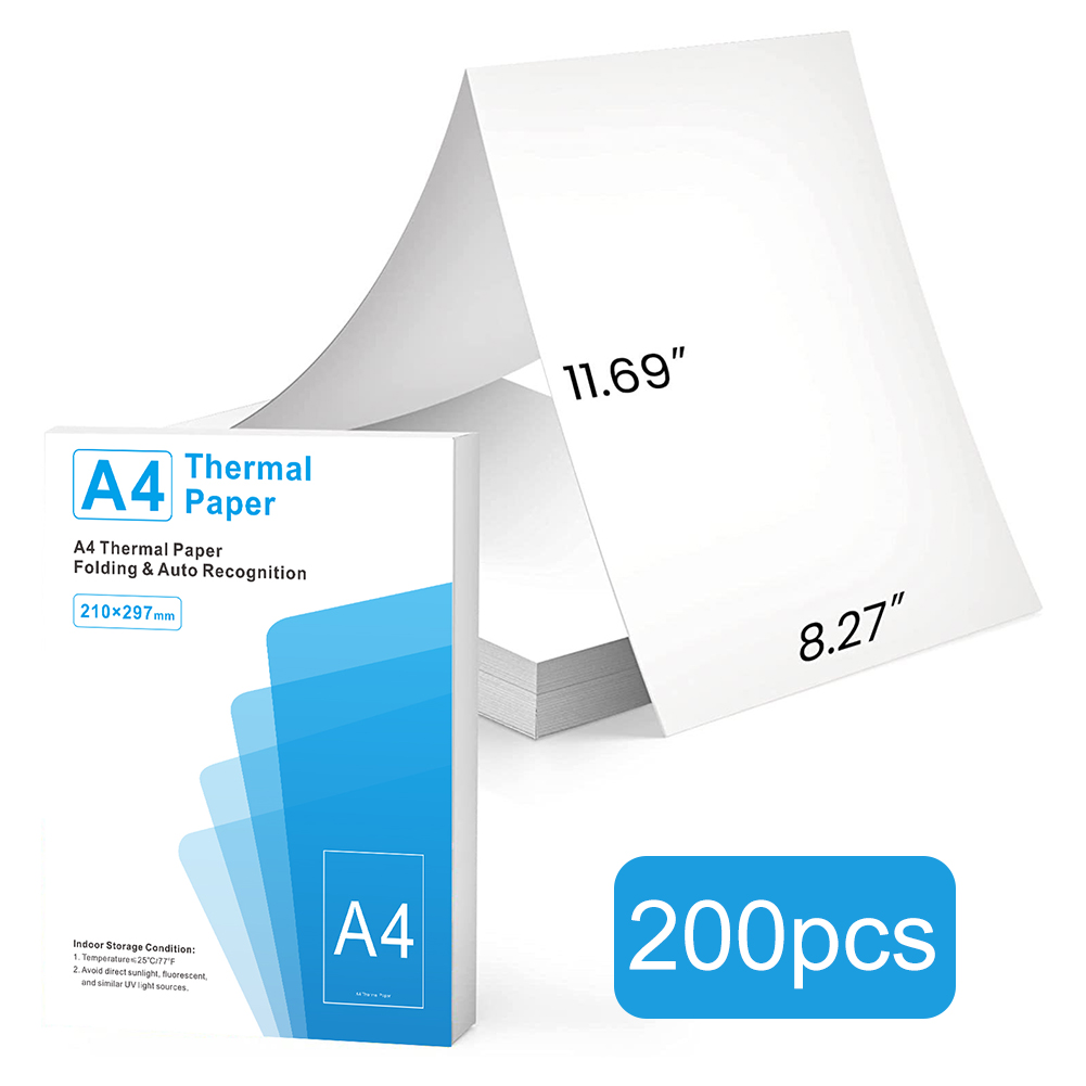 Impresora térmica portátil A4, papel térmico oficial plegable, reconocimiento automático, papel de impresión multiusos para oficina, 100/200 hojas