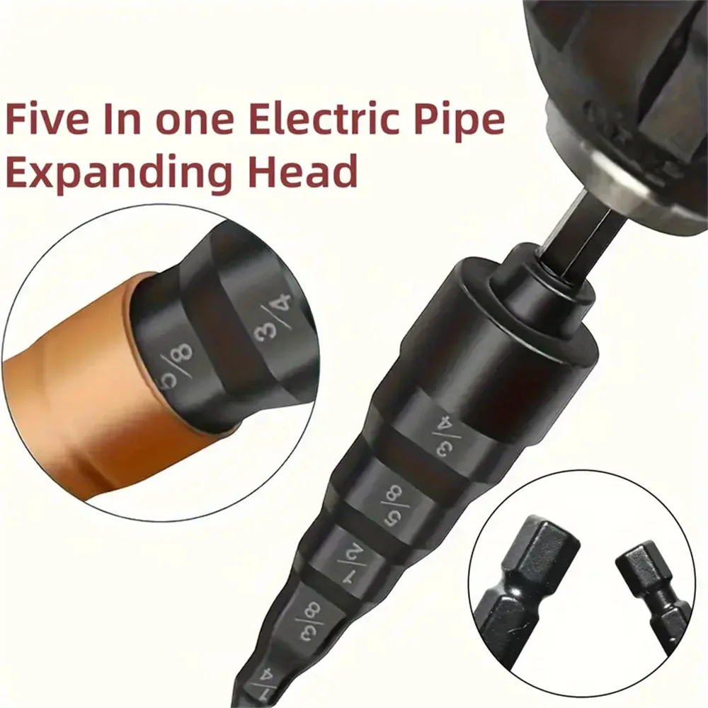Tube Swaging Tool 5-in-1 Expander Drill Bit with Hex Shank for 7/8 3/4 5/8 1/2 3/8 and 1/4 Copper Pipe, a Must-Have for Air Cond