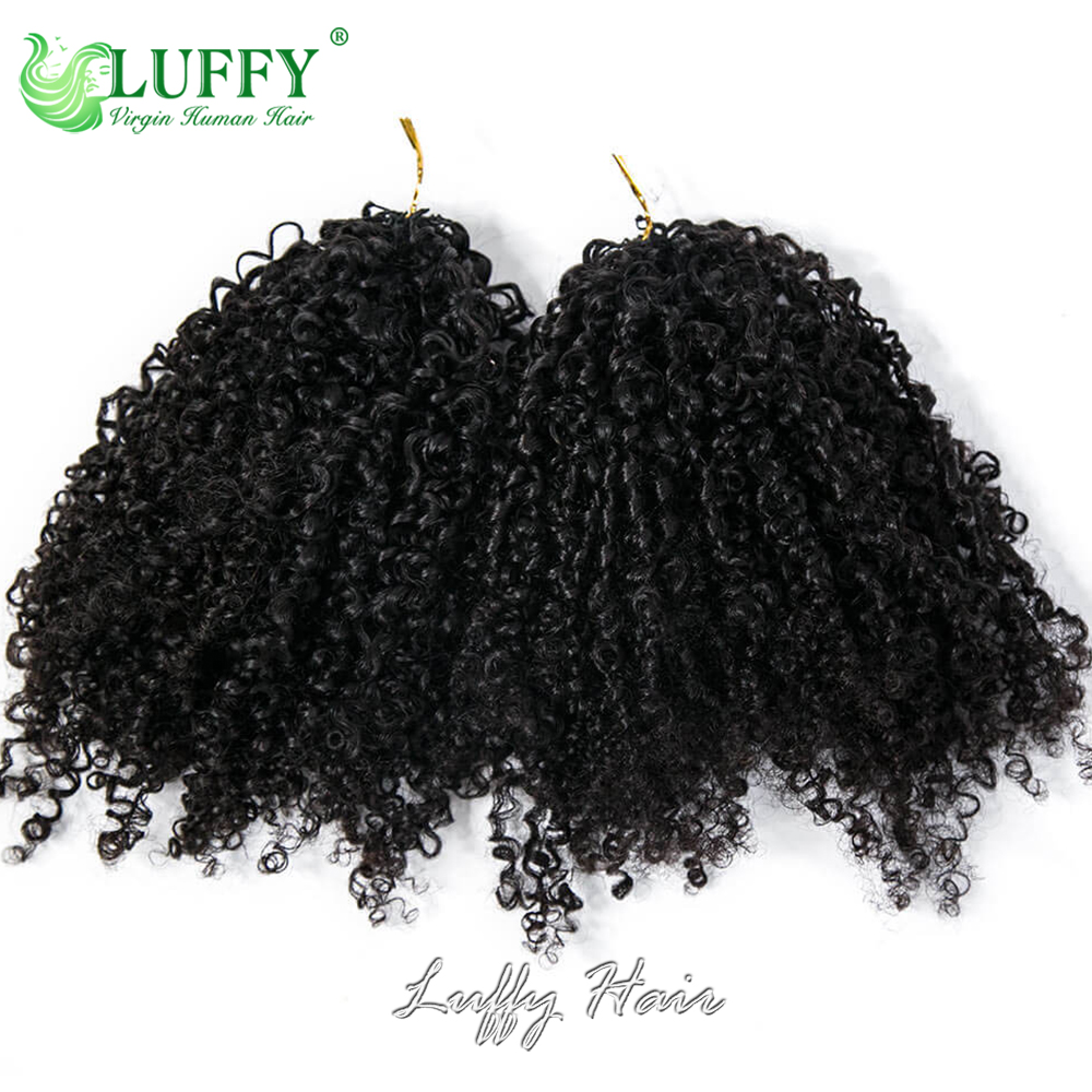 Strak Kinky Krullend Gehaakt Extensions van echt haar Voorgescheiden Herbruikbaar Veren Gehaakt haar Onzichtbaar Micro Loop Gehaakt haar