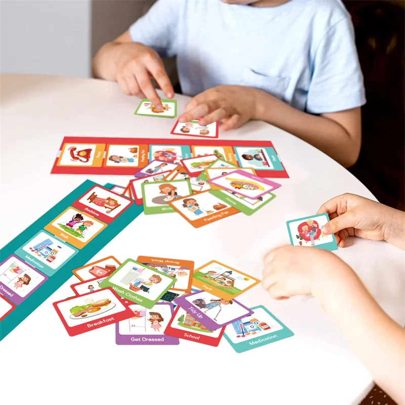 60 Cards Visual Daily Schedule Chart for Kids With Autism Pocket Chart Materials Montessori Learning Educational Toy