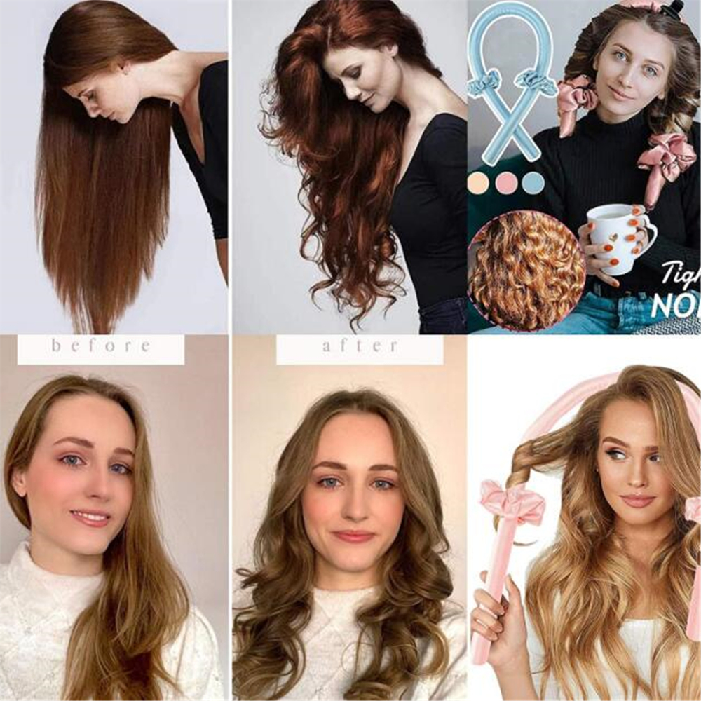 Acessórios de cabelo para mulheres clipe macio rolos de cabelo sem calor haste de ondulação bandana ferramentas de estilo de cabelo conjunto de modelagem de fita de ondulação