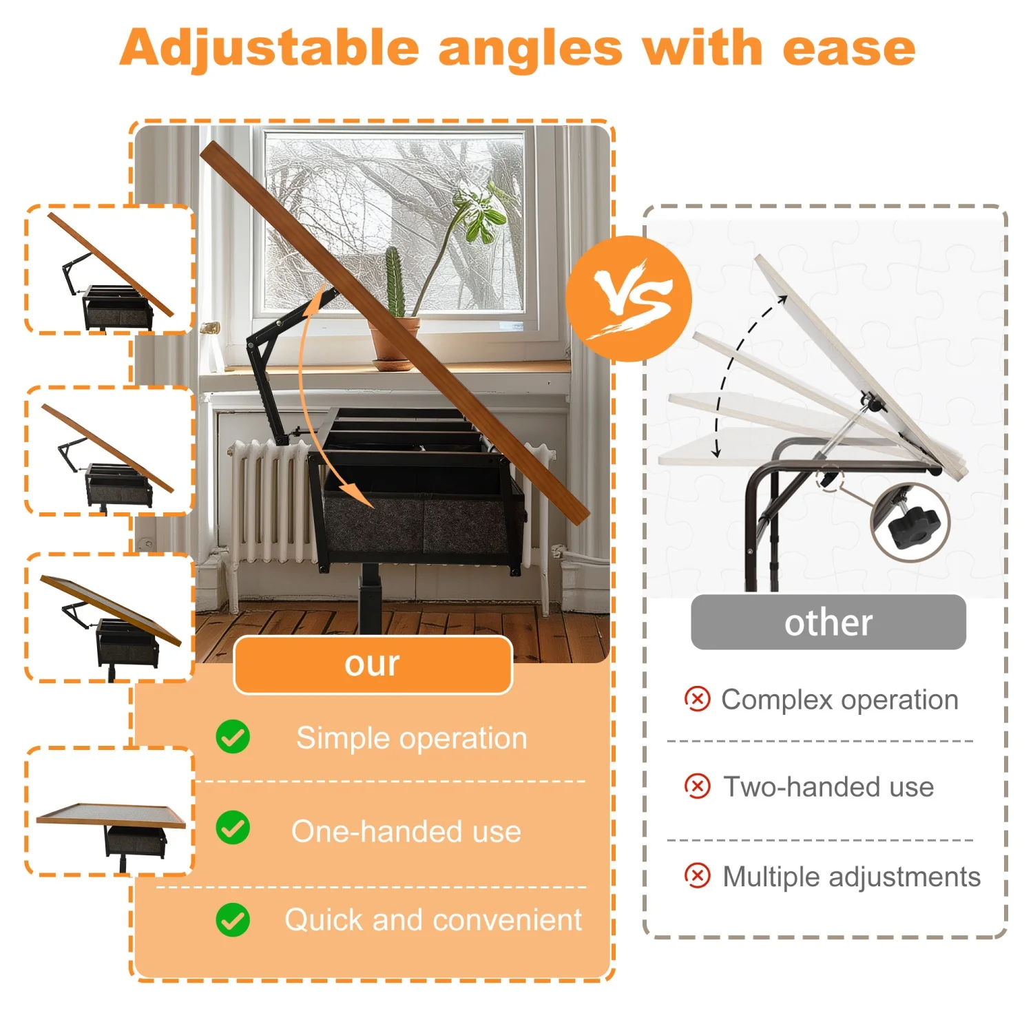 Rolling 1500 Pieces Jigsaw Puzzle Table with Drawers Angle & Height Adjustable for Adults Tilting Portable Puzzle Board Table