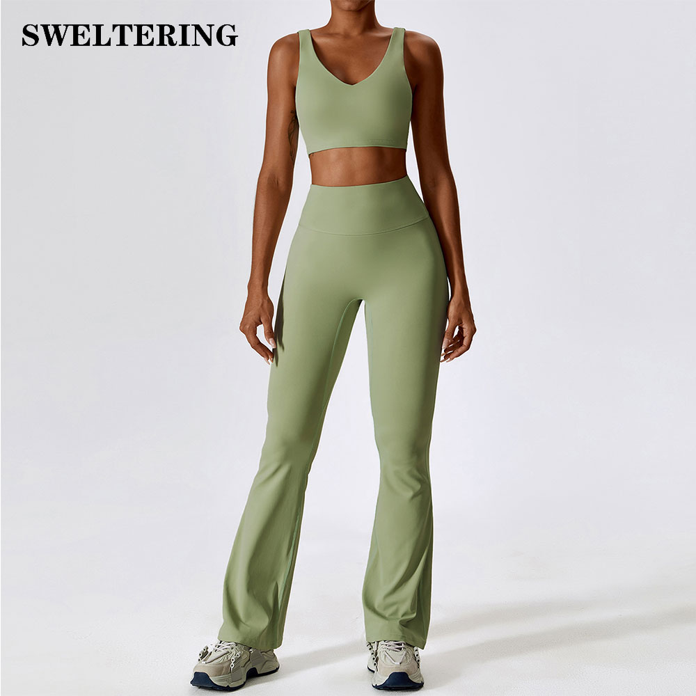 Chándal de 2 piezas para mujer, conjunto de Yoga, ropa deportiva de entrenamiento, ropa de gimnasio, Top corto de manga larga, mallas de cintura alta, trajes deportivos
