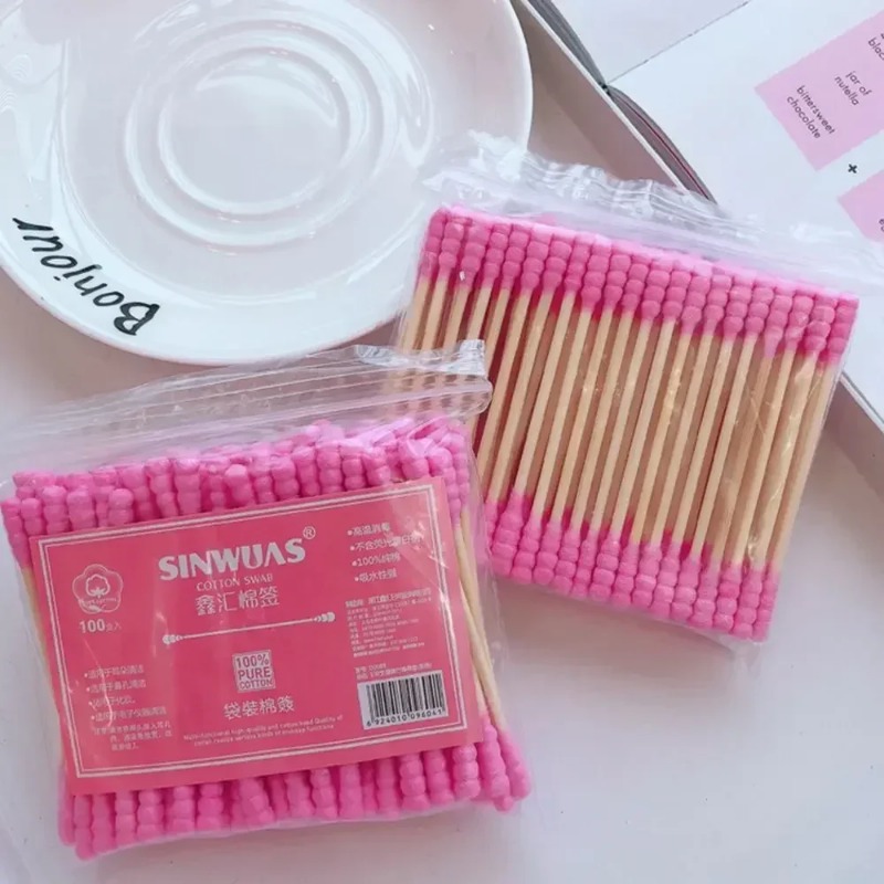 100-300 Uds. Bastoncillos de hisopo de algodón de doble cabeza rosa verde blanco removedor de maquillaje punta de bastoncillos de algodón para herramientas médicas de limpieza de nariz y oídos