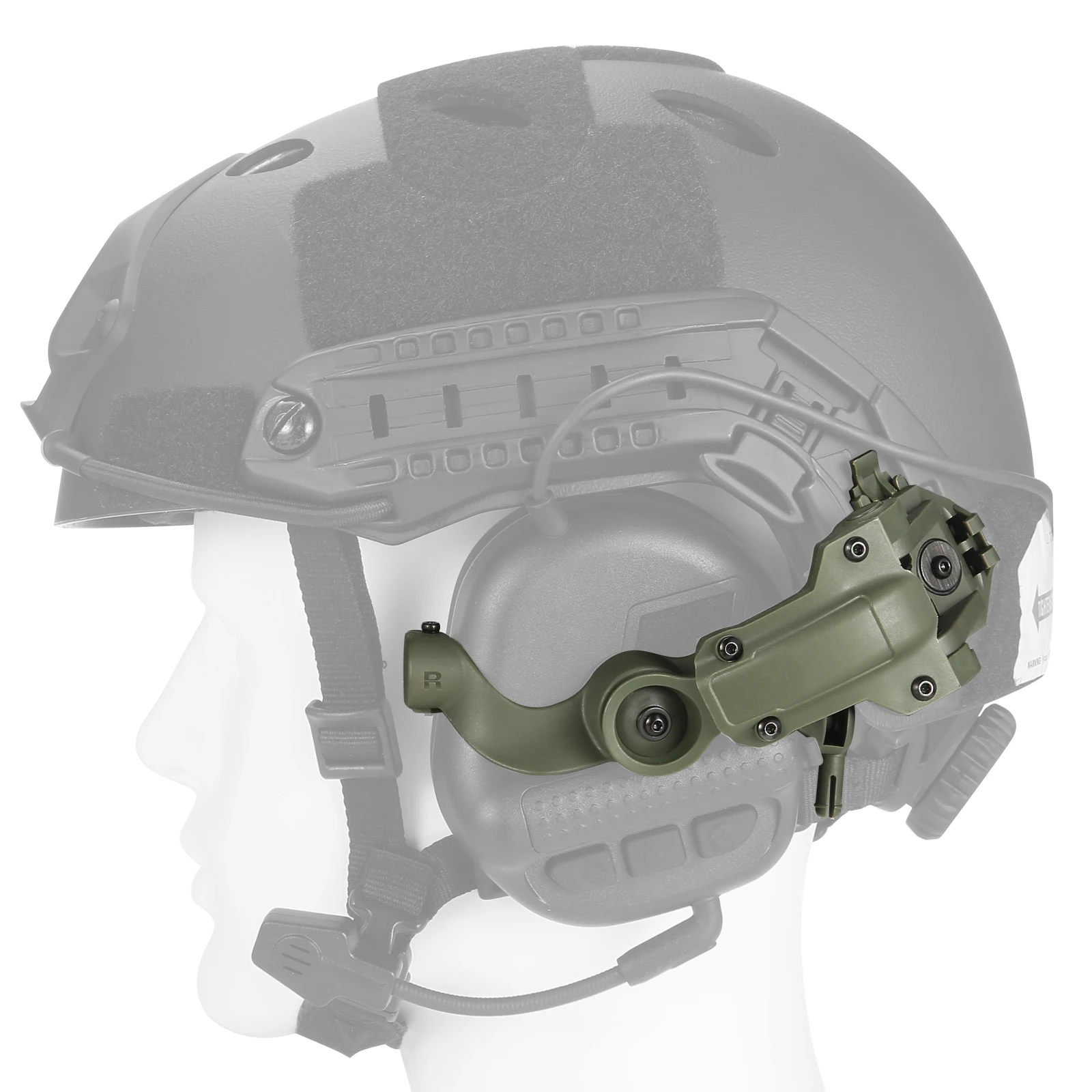 360 องศาหมุนหูฟังยุทธวิธี Rail Mount สําหรับชุดหูฟัง Earmor บนทีม Wendy M-Lok, Ops-Core Rapid ACH HELMET Rail