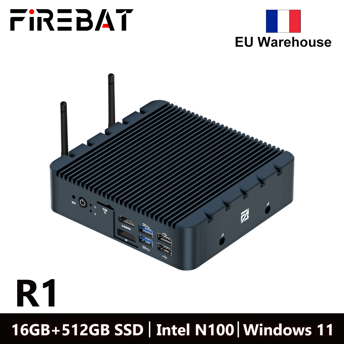 FIREBAT Mini PC R1 (процессор Intel N100, ОЗУ 8 ГБ, SSD 256 ГБ, графика Intel UHD, Windows 11 Pro), черный