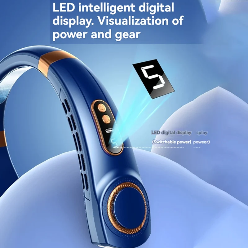 พัดลมแขวนคอแบบพกพาจอแสดงผลดิจิตอล LED ไฟกลางคืน USB ชาร์จได้คอไร้ใบพัดพัดลมไฟฟ้าแอร์คูลเลอร์พัดลมตั้งแคมป์