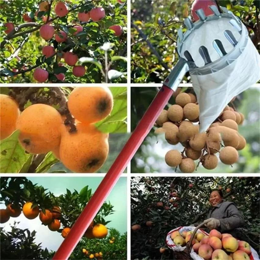1 Pcs High Altitude Fruit Picking Stainless Steel Telescopic RodFruit Catcher Collection Pouch Farm Picker Fruit Supplies Tools