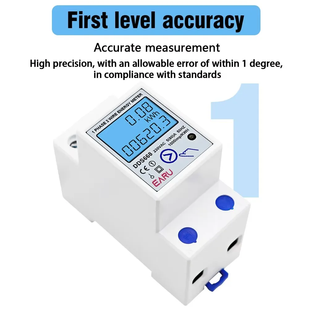 Single Phase LCD Digital Energy Meter Reset Zero kWh Voltage Current Power Consumption Counter Electric Wattmeter 230V Din Rail