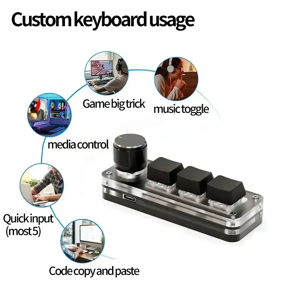 Mini Mechanical Keyboard 3 Keys 1 Knob USB RGB Macro Keyboard Gaming Custom Programming Knob Keyboard Portable For Photoshop
