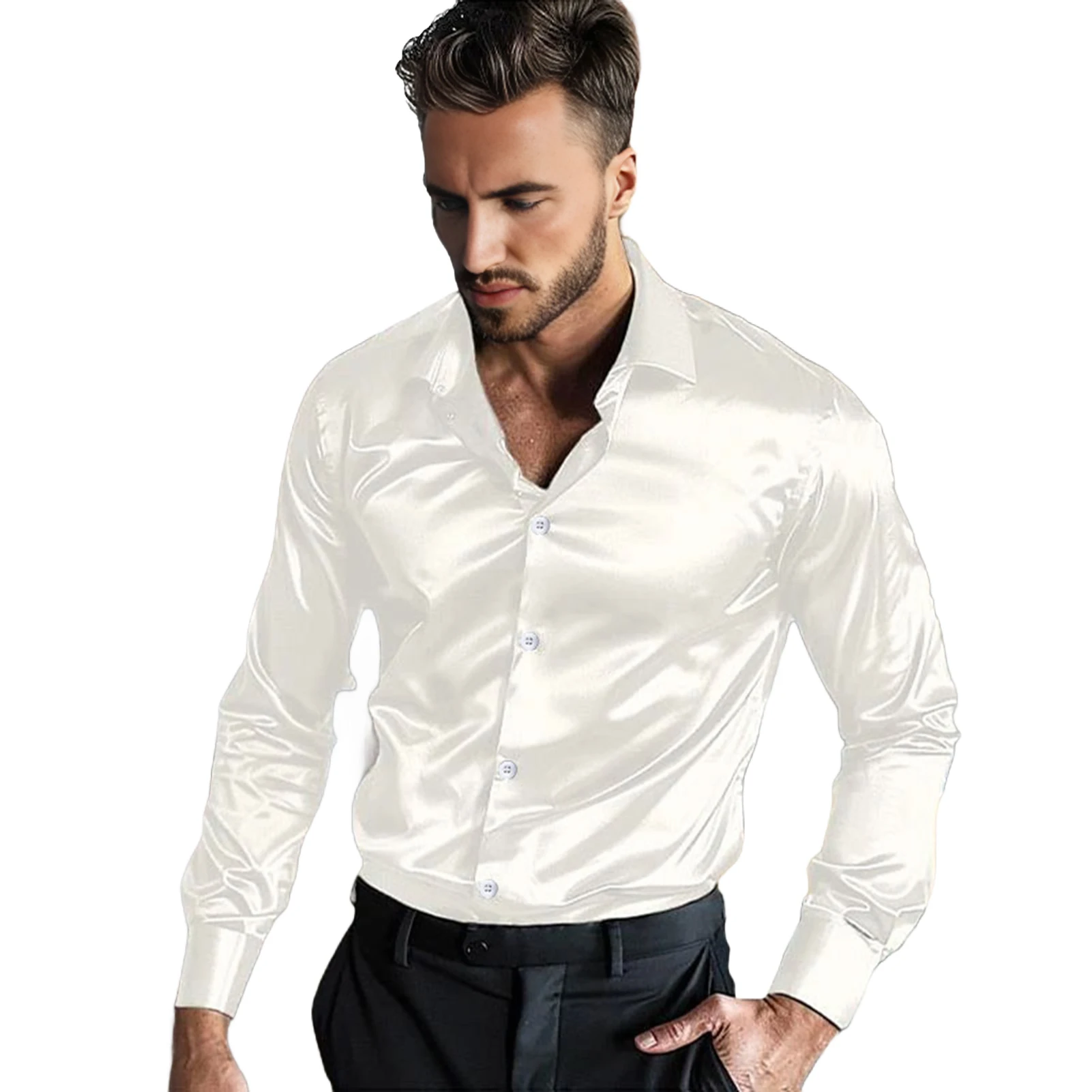 Autumn And Winter Formal Men's Long Sleeve Shirt Luxurious Wrinkle-resistant Non-iron Solid Color Business Casual Ice Silk