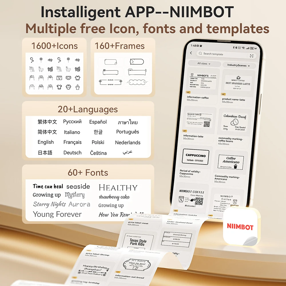 NiiMbot B21 Mini impressora térmica sem fio fabricante de etiquetas de código de barras Bluetooth portátil impressoras de etiquetas adesivas para escritório comercial