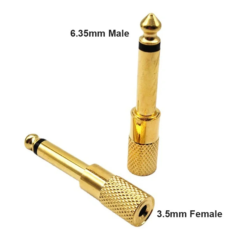Placa dorada de 6,35mm macho a 3,5mm hembra, conector Mono, adaptador de Cable de Audio único, convertidor amplificador de auriculares y micrófono
