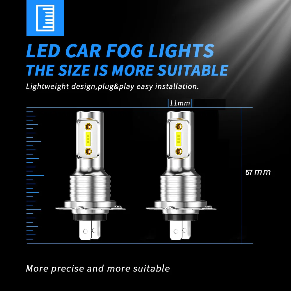 2/4 PCS H7 LED ไฟหน้าหลอดไฟ High LOW Beam 6000K Super White ไฟหมอกรถไฟอัตโนมัติ DRL H4 H8 H8 H11 cob ชิป 12V 24V 80W