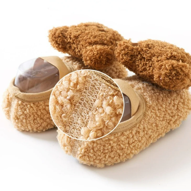 การ์ตูนหมีถุงเท้าเด็กฤดูหนาว WARM เด็กวัยหัดเดินเดินรองเท้าเด็ก Soft Sole First Walkers Anti-SLIP ทารกแรกเกิดรองเท้าเปล