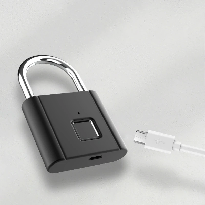 Black silver Keyless USB Rechargeable Door Lock Fingerprint Smart Padlock Quick Unlock Zinc alloy Metal Self Developing Chip