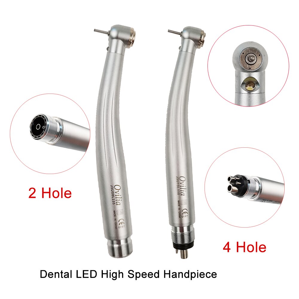 Peça de mão dentária led de alta velocidade, cabeça padrão, botão de pressão, três spray de água, gerador eletrônico, turbina de ar, 2/4 furos, ferramenta odontológica