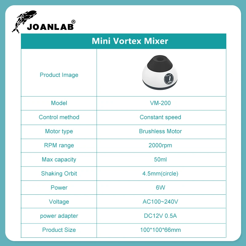 JOANLAB Mini Vortex Mixer Laboratorio Tattoo Pigmento Smalto per unghie Miscelatore di inchiostro liquido Shaker Lab 50ml 2000rpm VM-200