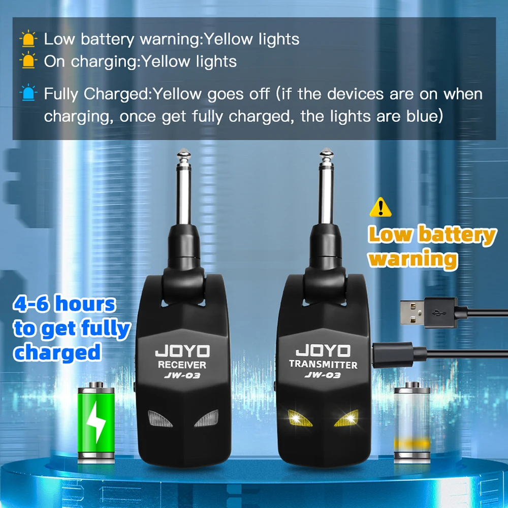 JOYO JW-03 Беспроводная гитарная система 2,4G 4-канальный перезаряжаемый беспроводной передатчик-приемник для электрогитары басовый усилитель