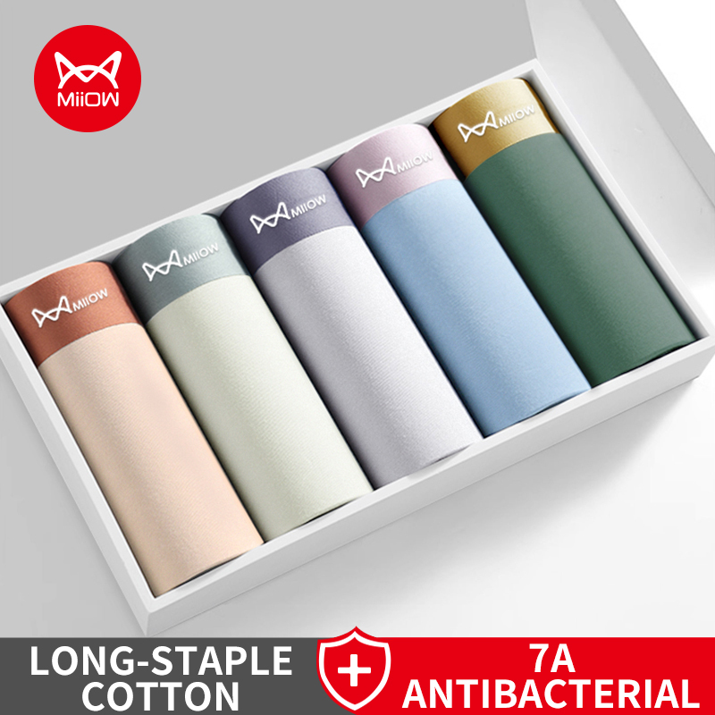 MiiOW, 4 шт., хлопковые мужские трусы 5A, антибактериальное мужское нижнее белье с промежностью, бесшовные дышащие мужские трусы-боксеры, мужские трусы-боксеры