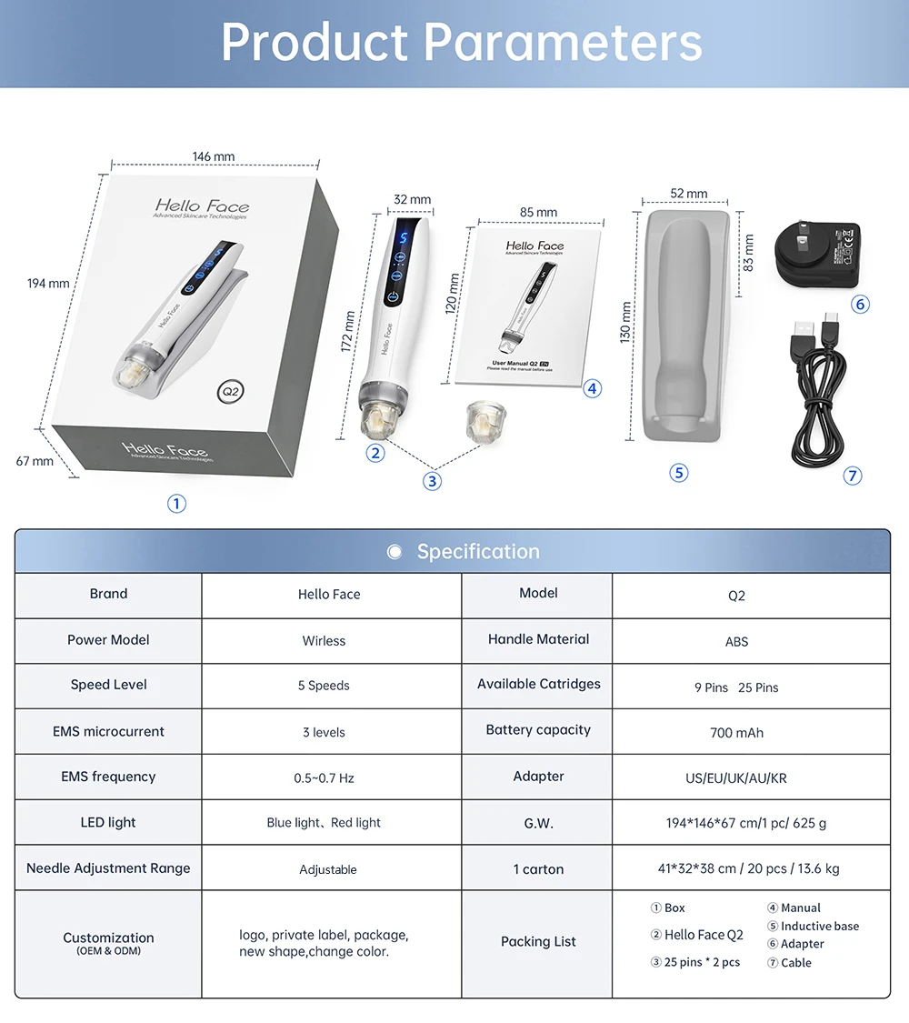 Dr. Pen ปากกาแต้มสิว Q2ใบหน้า3 in 1ปากกา microneedling พร้อมไฟ LED และ microcurrent