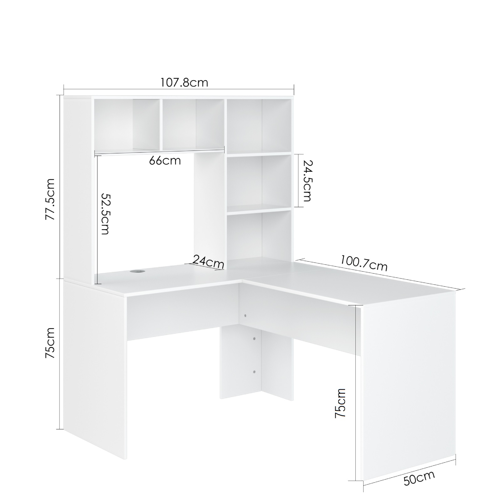 Getone Desk Corner Desk White L Shaped Computer Table Office table for Study Home Office 124.7X107.8X152.5 cm