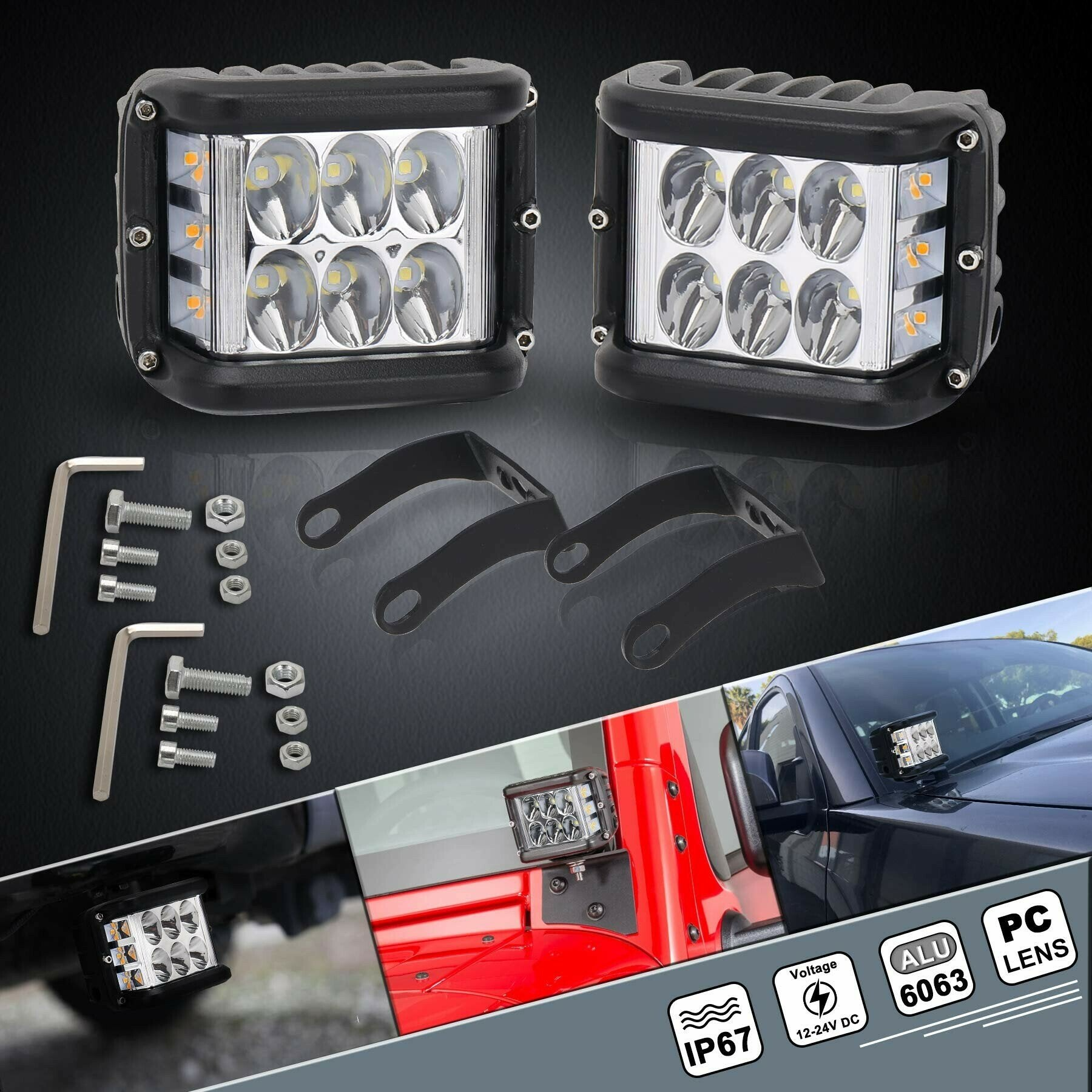 NLpearl 4 "ไฟ LED ทํางาน Dual Side นักกีฬา Pod White & Amber Strobe โคมไฟ Off Road กระพริบสําหรับรถบรรทุกรถกระบะเรือ Suv