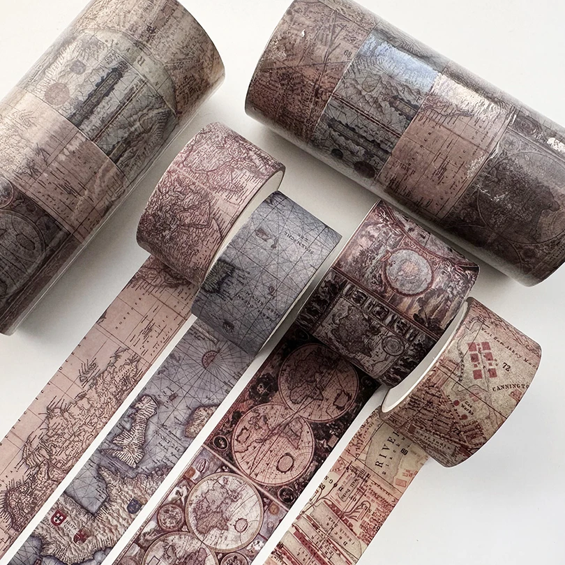 4Pcs Retro Washi Tapes Scrapbooking Map Decorative Adhesive Tape Stationery Basic Masking Tape Journal Supplies Washi Tape Set