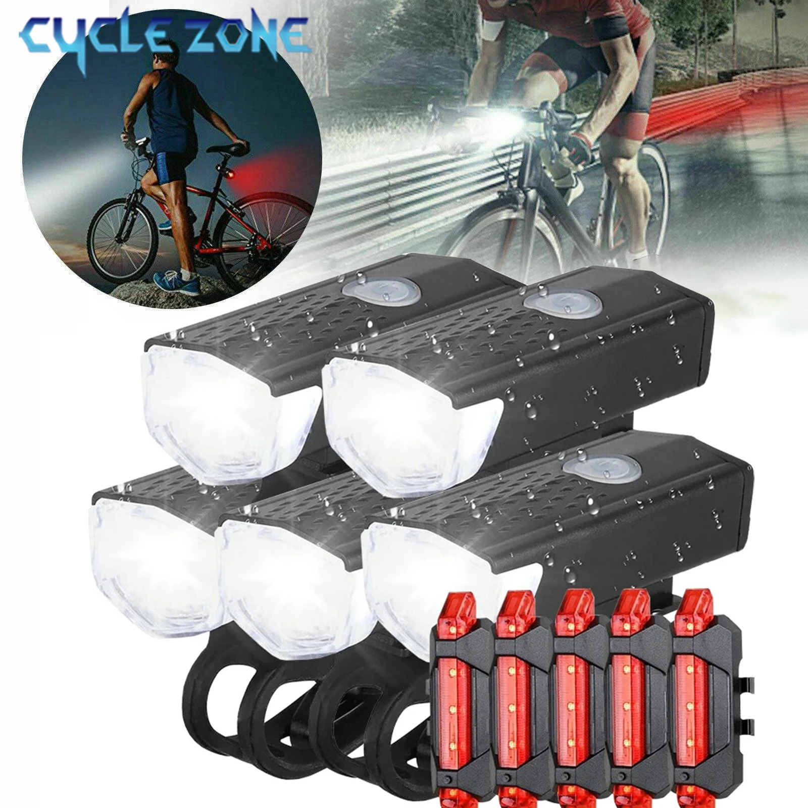 Set di luci anteriori posteriori per bicicletta LED ricaricabile MTB Luce frontale per bici Ciclismo Accessori per fanali posteriori di avvertimento rosso per la guida notturna