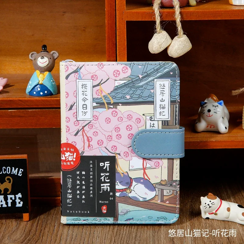 Kawaii Cat PU โน้ตบุ๊คแม่เหล็ก A6 ศิลปะญี่ปุ่นสไตล์ Diary Planner - น่ารักการ์ตูนสัตว์ของขวัญเครื่องเขียนสําหรับโรงเรียนสํานักงาน
