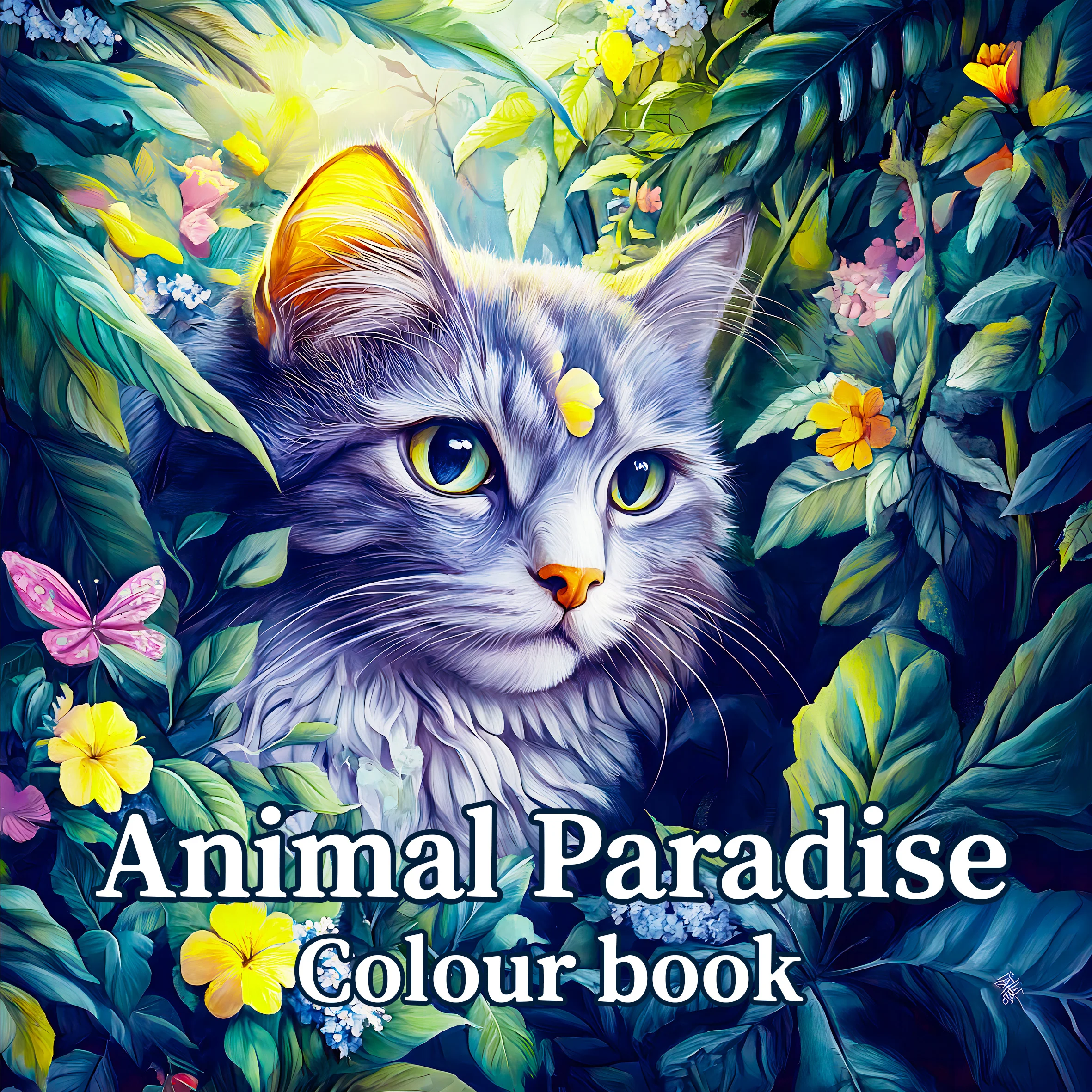 Libro para colorear Animal Paradise para adultos: terapia de arte terapéutico con lindos gatos y diseños florales