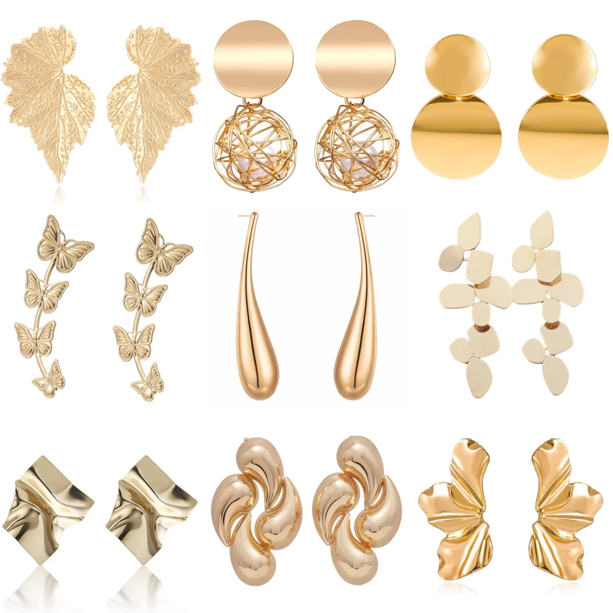 Pendientes de gota de Metal con personalidad minimalista para mujer, aretes de Metal con forma de hoja redonda, gota de agua, mariposa, joyería geométrica