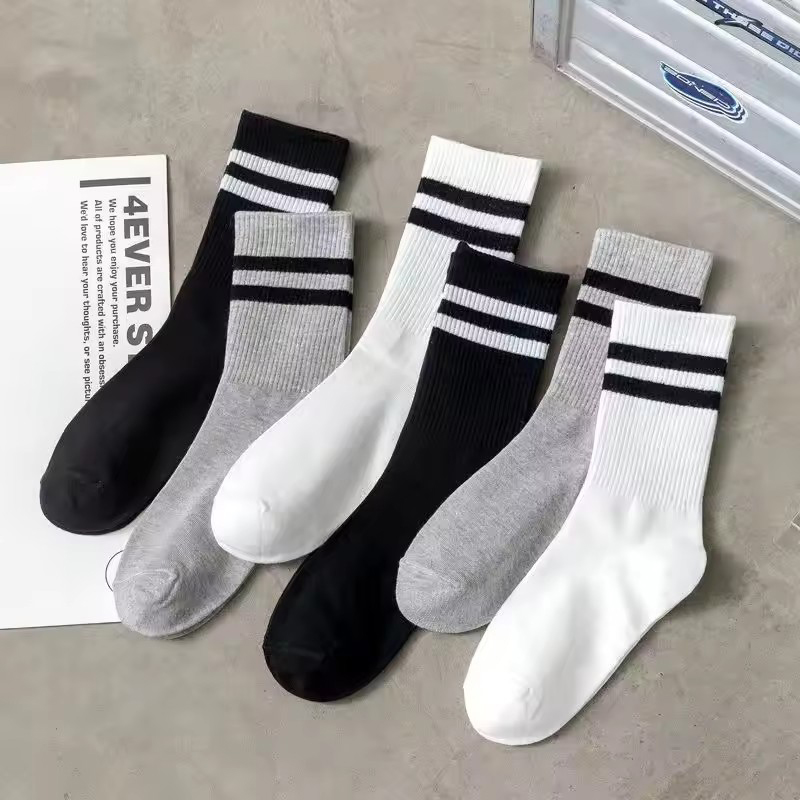 3 Paar gestreifte Baumwollsocken, schweißableitend, atmungsaktiv, bequem, Sportsocken, einfache und vielseitige Mid-Tube-Socken
