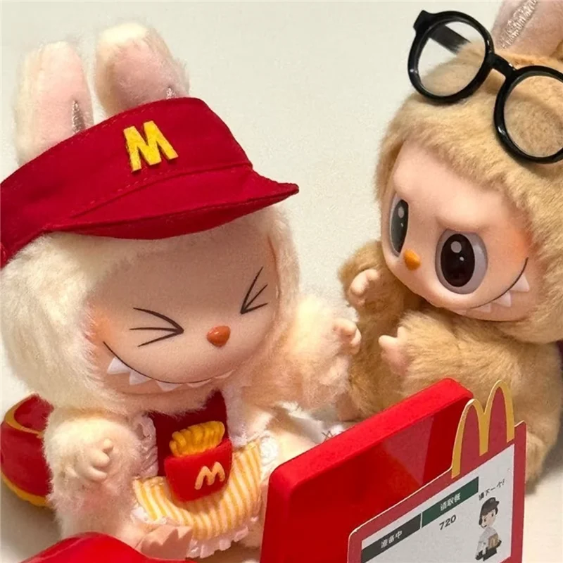 15-17cm para roupas de boneca labubu moda café conjunto de roupas de trabalho série comida rápida batatas fritas hambúrgueres roupa cosplay acessórios