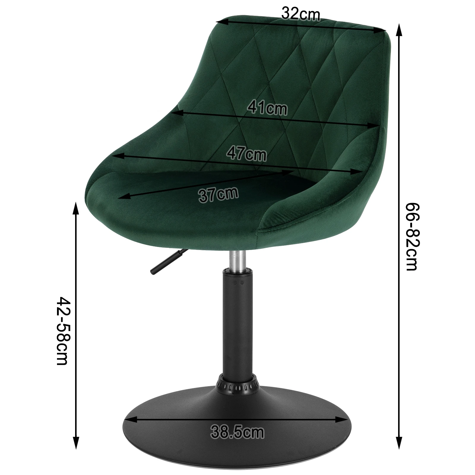 WOLTU 1PC Height-Adjustable Bar Chair Velvet Upholstered Bar Stool with Backrest Rotatable Lounge Chair for Home Decor