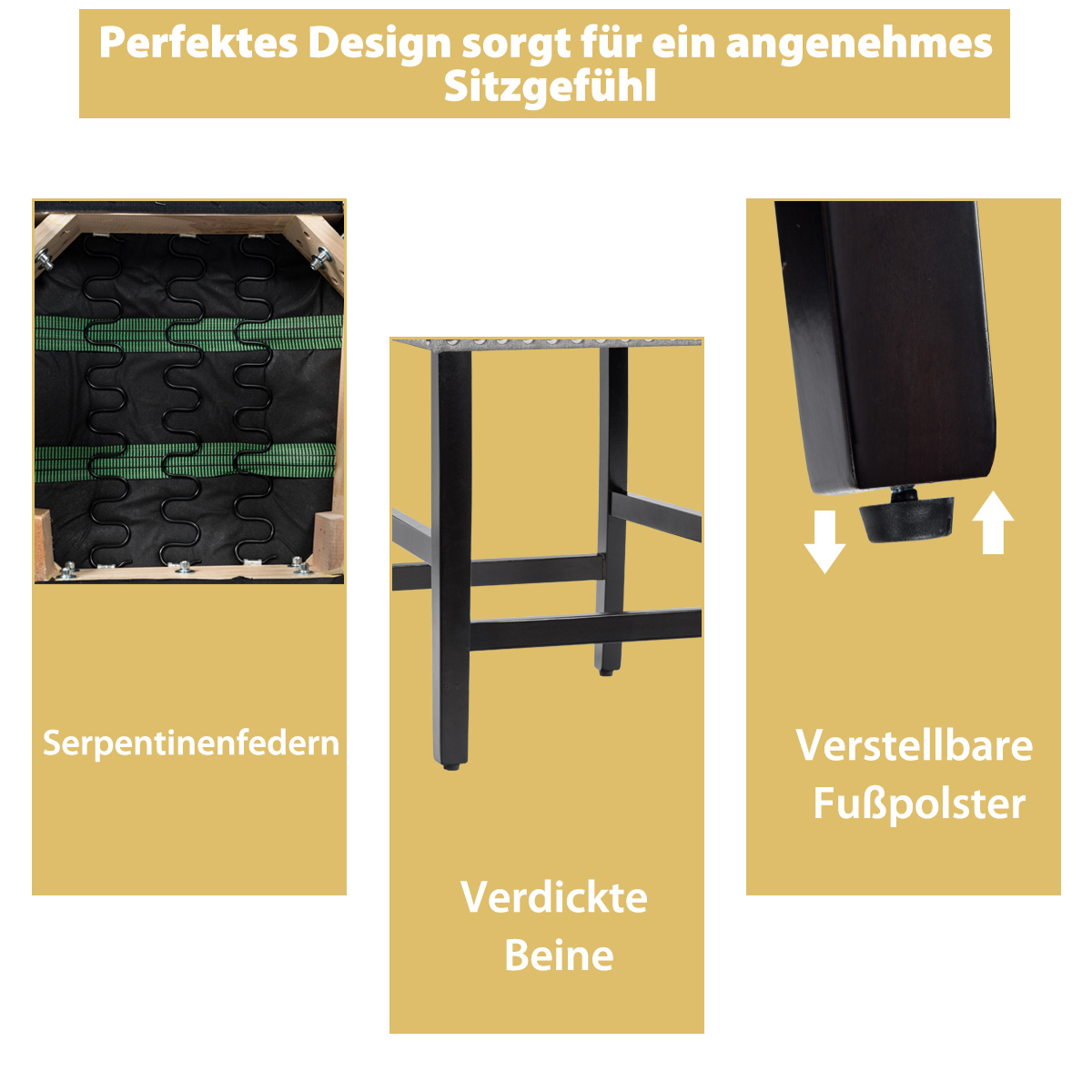 Barhocker 2er Set, gepolsterte Barstühle mit Beinen aus Gummiholz, atmungsaktivem Leinengewebe & Rückenlehne, Bistrohocker
