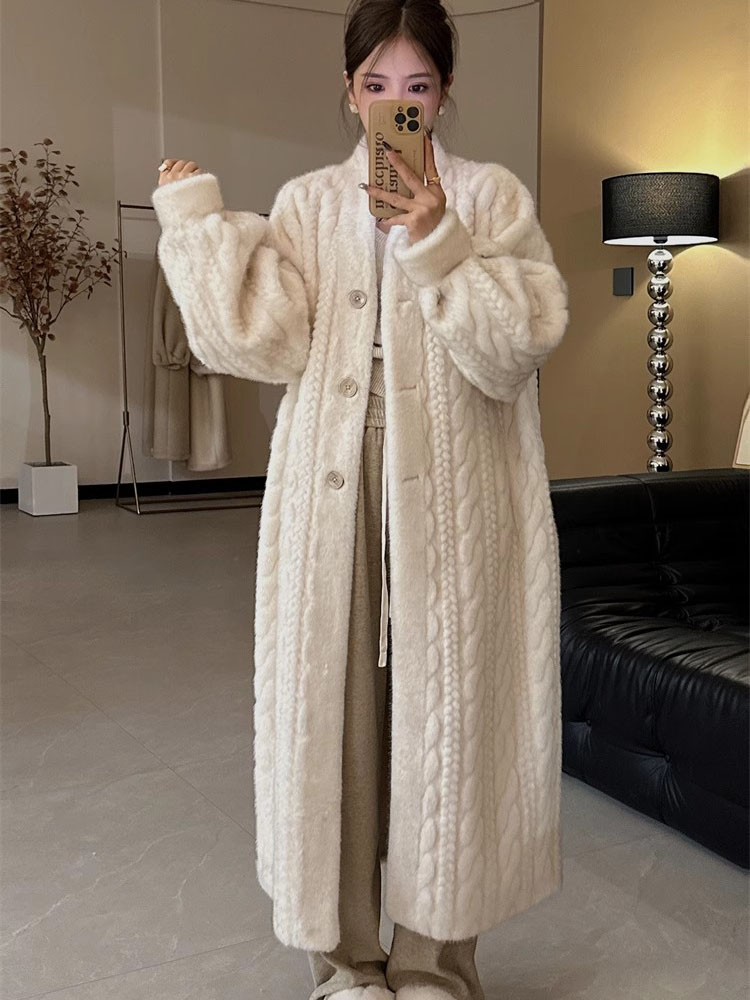 เกาหลีElegant Faux Mink Furเสื้อโค้ทยาวฤดูหนาวWarm Thickenผ้าฝ้ายเบาะเรียงรายแจ็คเก็ตผู้หญิงเดี่ยวหลวมAbrigos Tops