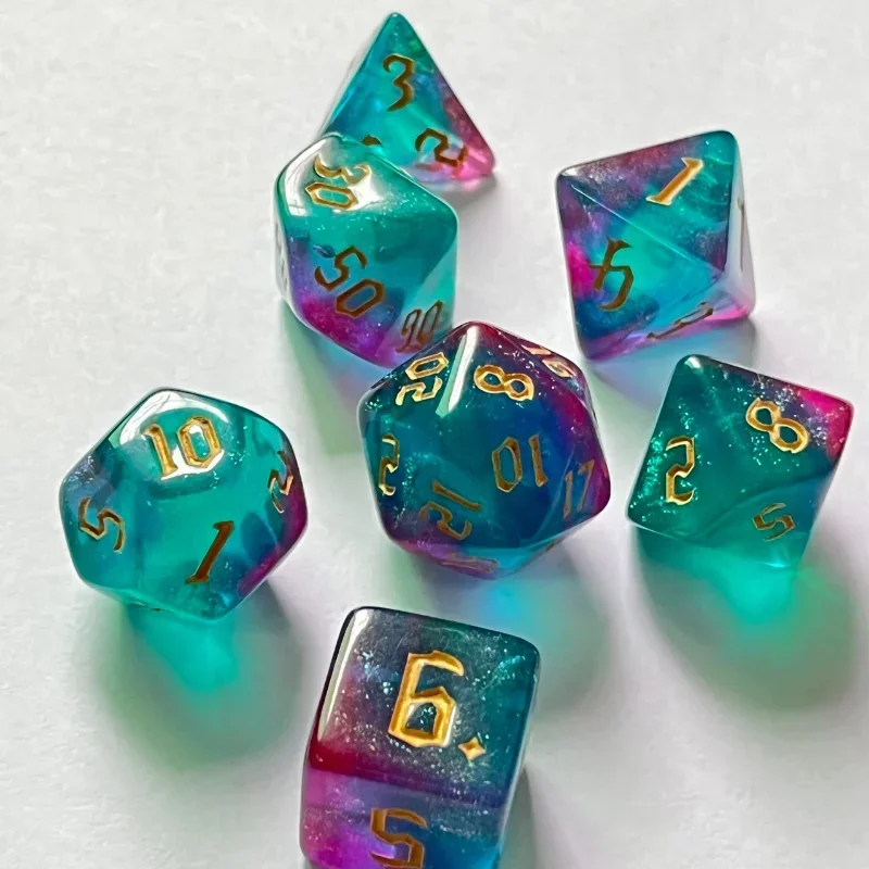 7 Pcs ใหม่คู่สีลูกเต๋า Polyhedral GOLD ตัวอักษรดิจิตอล Dices Kit สําหรับ TRPG RPG D20 D12 D10 D8 D6 D4 ตารางเกมกระดานเกม