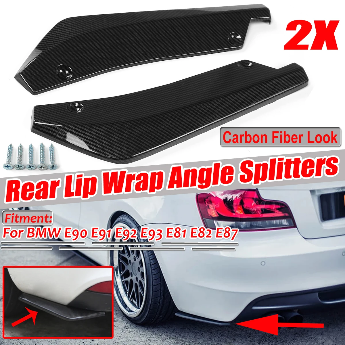 2Pcs Rear Bumper Lip Wrap Angle Diffuser Splitter Canard For BMW X5 X7 E46 E91 E90 E93 E81 E82 E87 E60 E65 Notice Size！！！