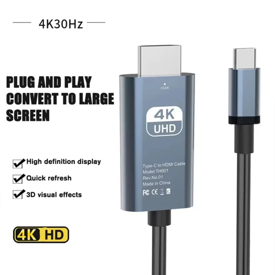 USB C To HDMI-compatible Adapter Cable Type C To HD 4k 30Hz USB C Cable Extend Screen Laptop Projector High Definition Adapter