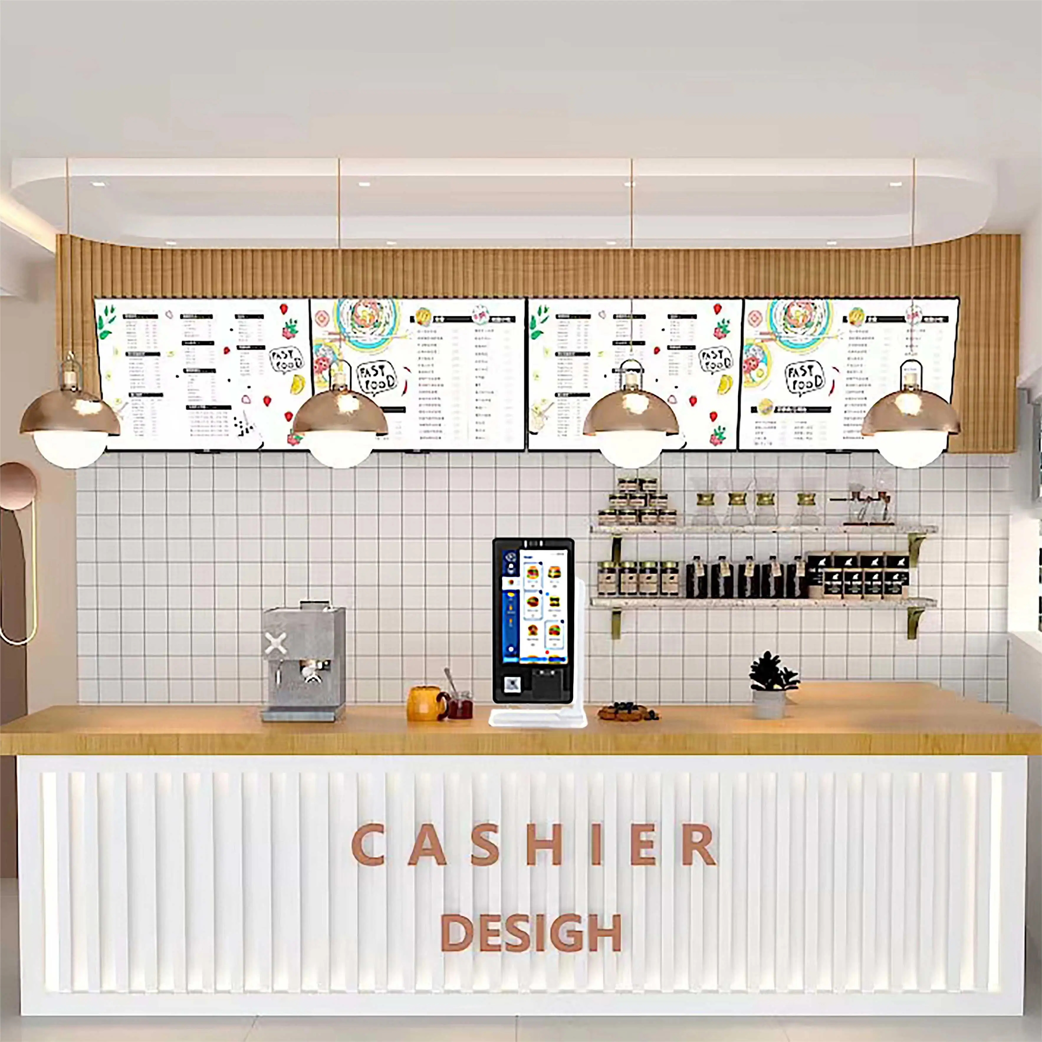 Desktop 15.6 Inch Touch Screen Kiosk Restaurant Self Ordering Machine with 2D Scanner & 58mm Printer Unattended Payment Terminal