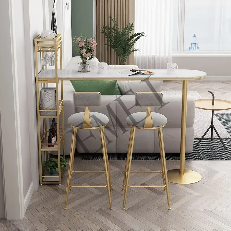marble home bar table, living room partition wine rack integrated dining table against the wall high table and chair combination