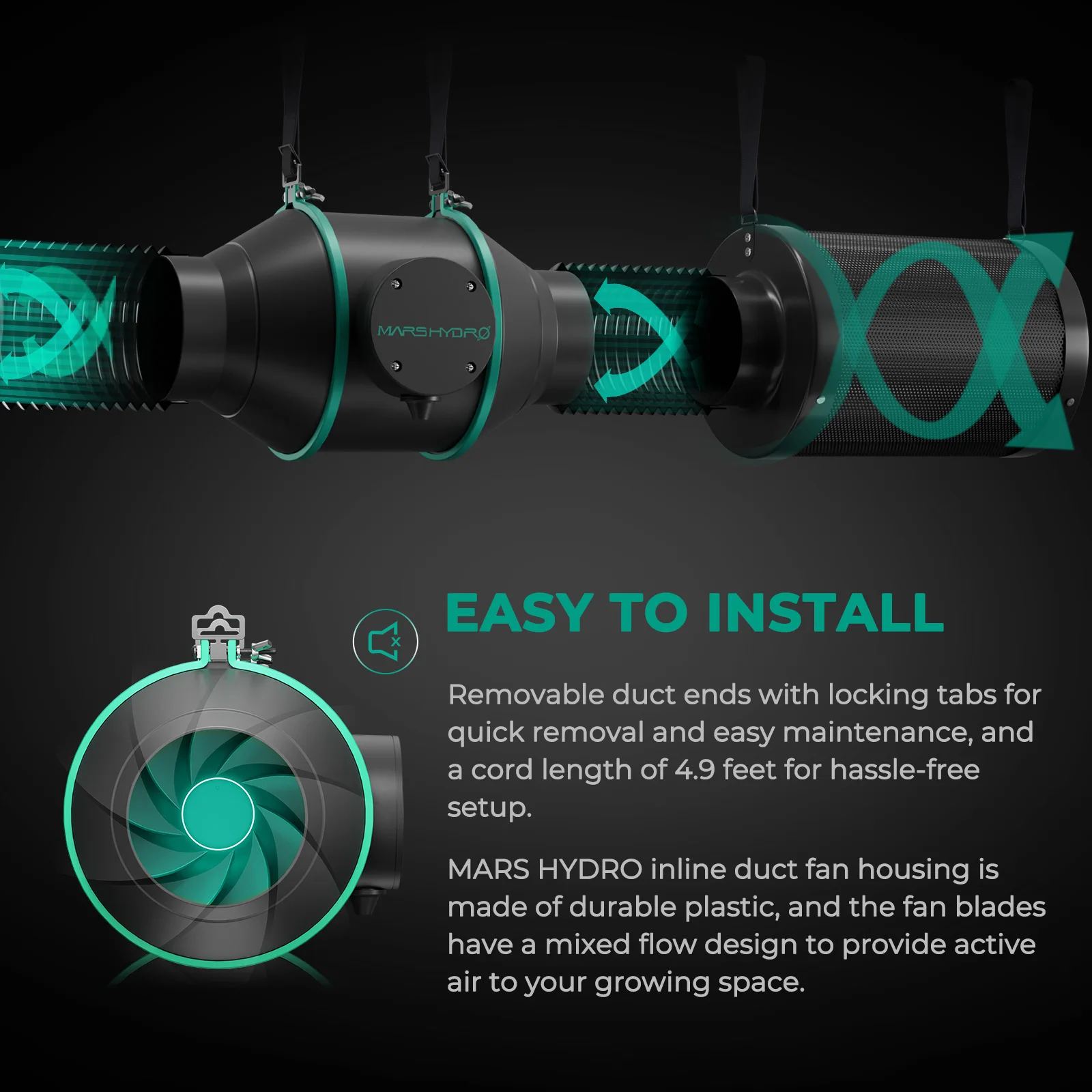 Mars Hydro 4" 6" Inline-Lüfterkanal-Kit Wachstumszelte Belüftungssystem mit Kohlefilter für Heizung, Kühlung, Luftfeuchtigkeit, intelligente Steuerung