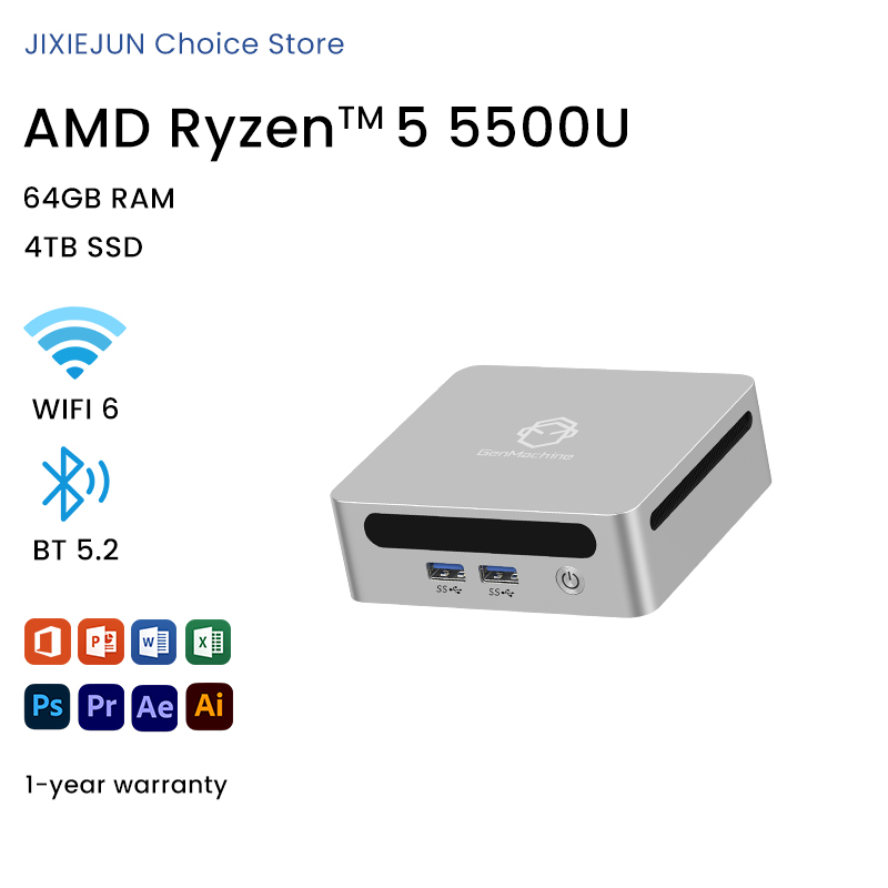 GenMachine Mini PC Ryzen 5500U Windows 11 DDR4 3200MHz WiFi6 DIY Gaming Computer Ordenador Mini Pc Gamer