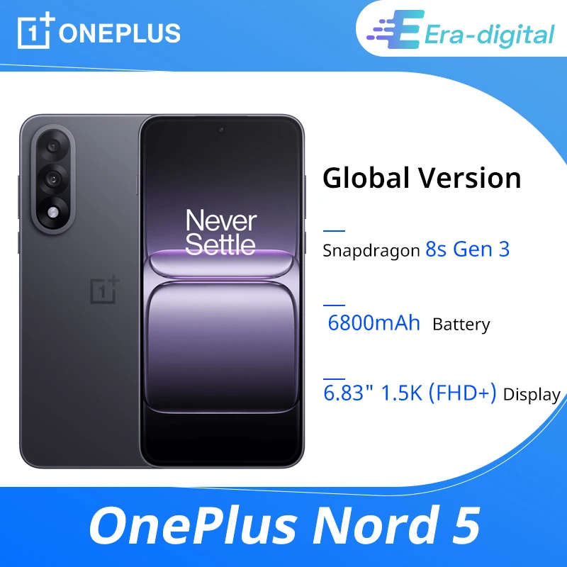 Oneplus Nord 5 Smartphone 5g Snapdragon 8S Gen 3 6,83 Zoll Amoled Display 144 Hz 5200 mAh 80 W Supervooc-Aufladung 50 MP Dual-Kameras