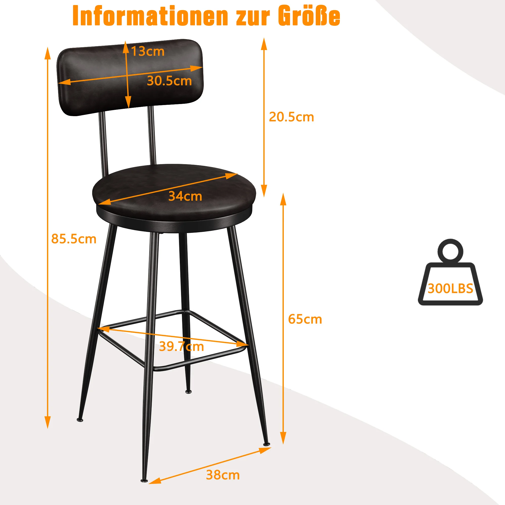 Comanlai 85 cm 4 Stück/Set Barstühle mit hoher Rückenlehne, Barhocker mit Metallbeinen, Küchenstuhl, Hochstuhl für Bar, PU-Leder, Schwarz